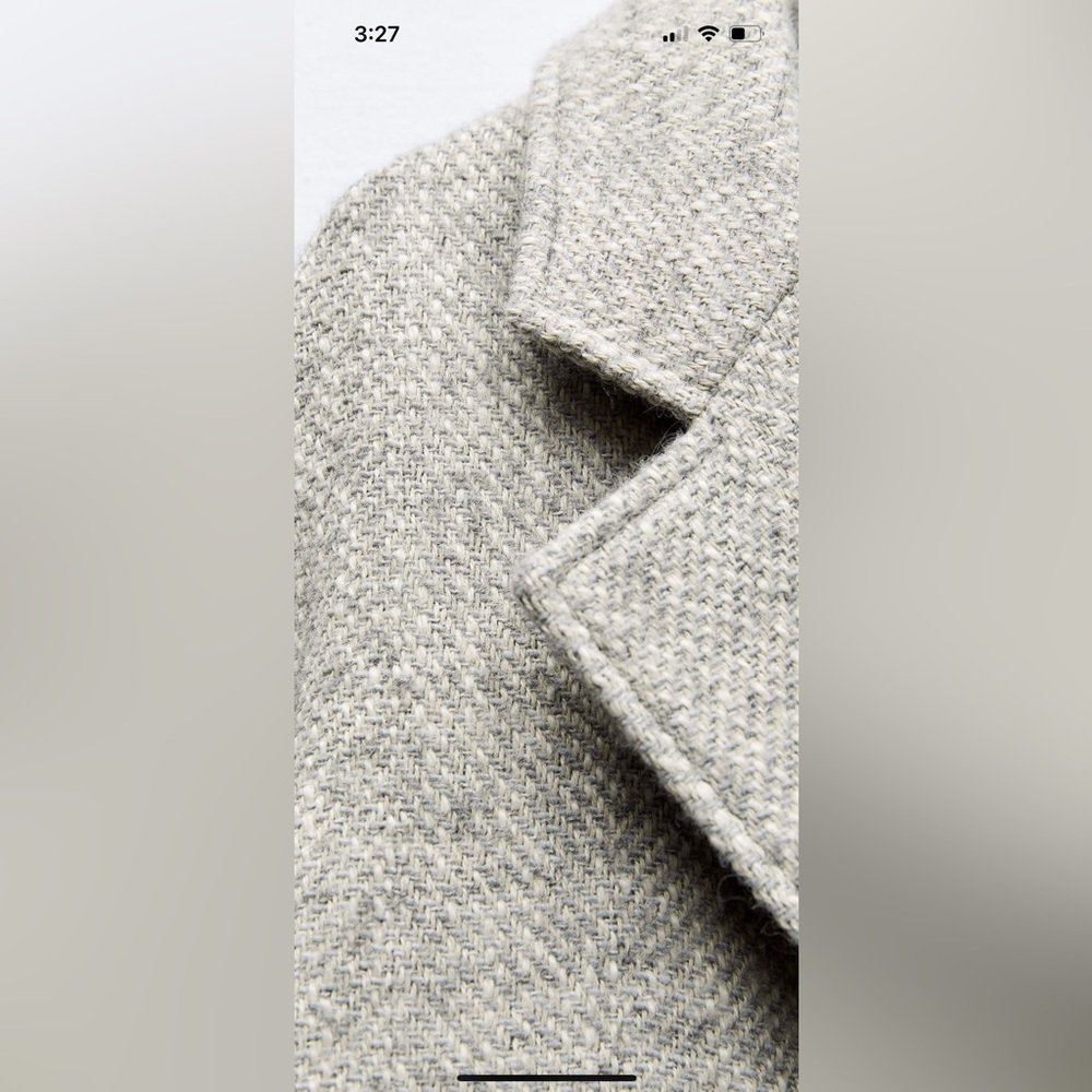 Zara Light Gray Textured Wool-Blend Trench Coat - Picture 5 of 8